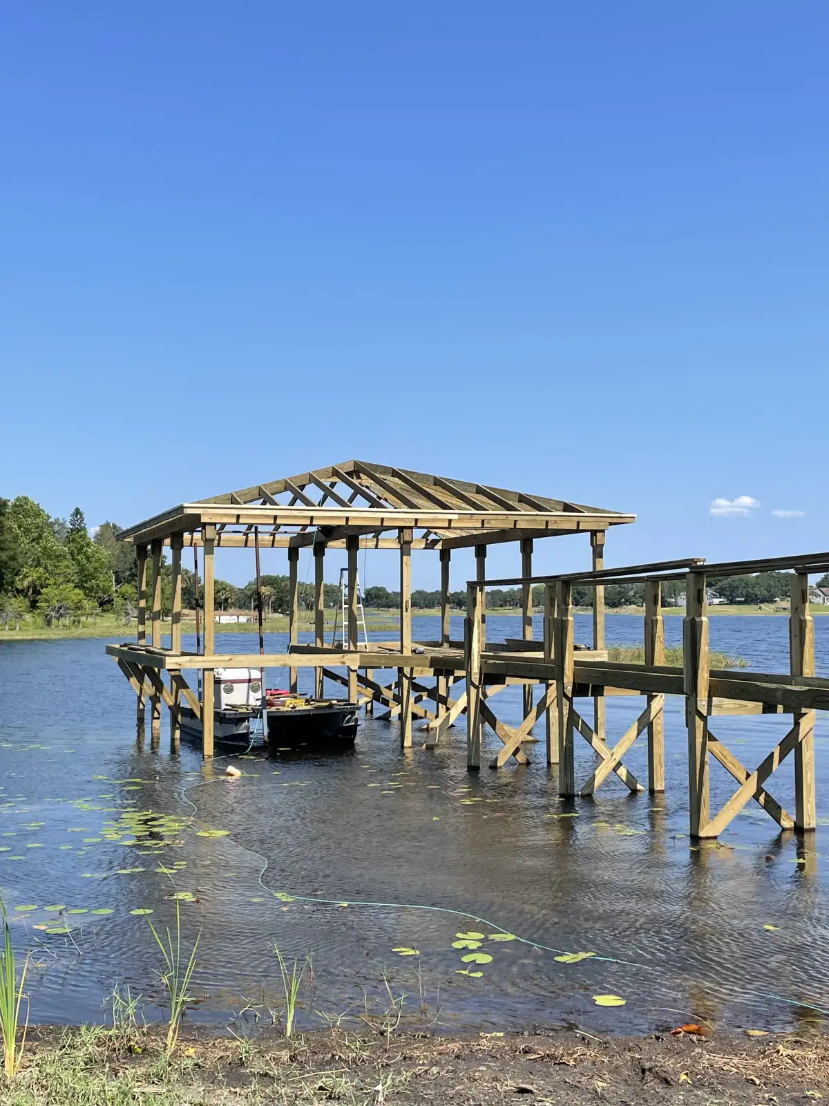 Dock structure under construction, framing stage