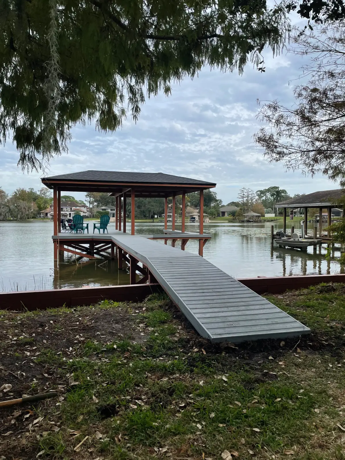 Covered dock with outdoor chairs